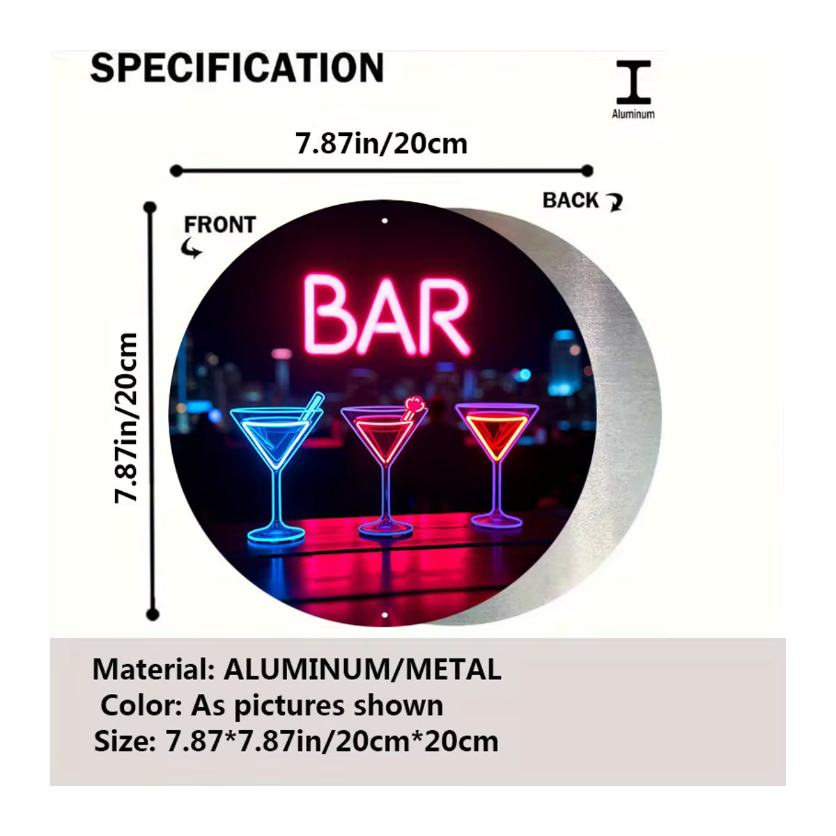 Vintage Neon-Cocktail-Bar-Schild aus Metall in Bunt und Rot mit Retro-Stadt-Skyline für Deine Heim-, Pub- und Café-Dekoration - Bild 4