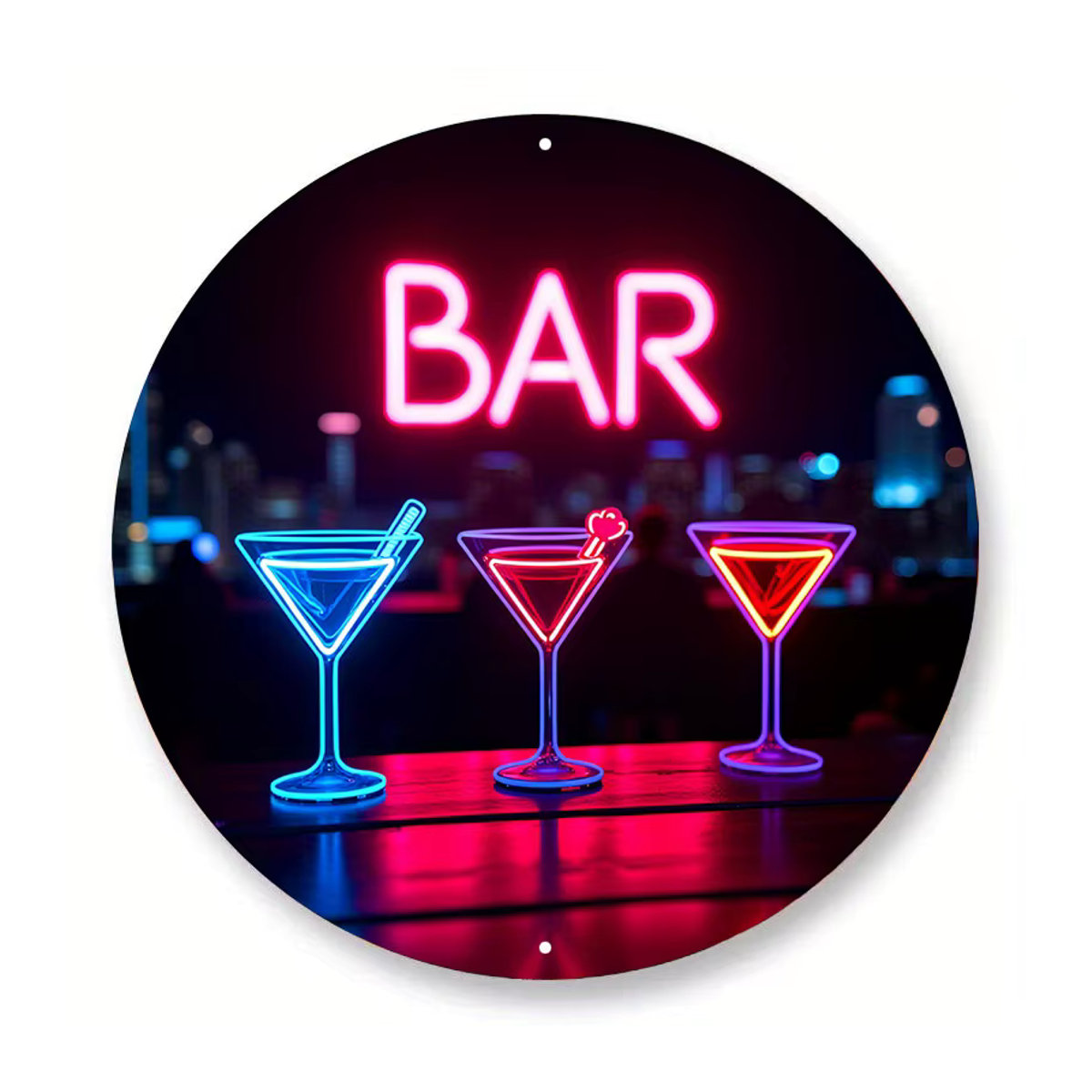 Vintage Neon-Cocktail-Bar-Schild aus Metall in Bunt und Rot mit Retro-Stadt-Skyline für Deine Heim-, Pub- und Café-Dekoration - Bild 5