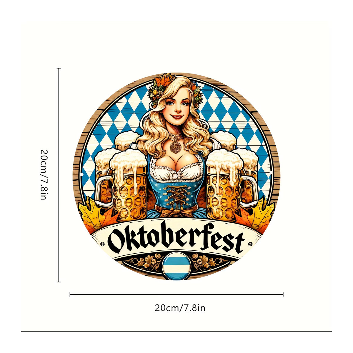Vintage Oktoberfest Wandschild aus Metall mit rundem Biermotiv in Blau und Mehrfarbig für deine Bar oder Garage - Bild 3