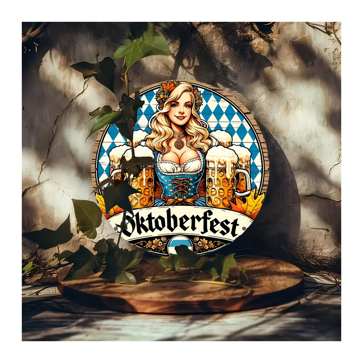 Vintage Oktoberfest Wandschild aus Metall mit rundem Biermotiv in Blau und Mehrfarbig für deine Bar oder Garage - Bild 5