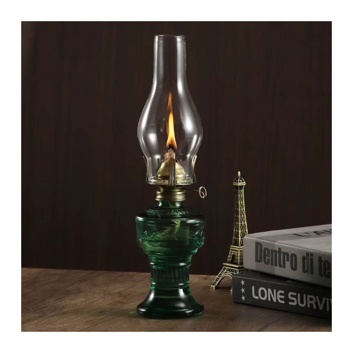 Vintage Öllampe aus Glas in Grün mit geometrischem Design für die Innenraumbeleuchtung - Bild 3