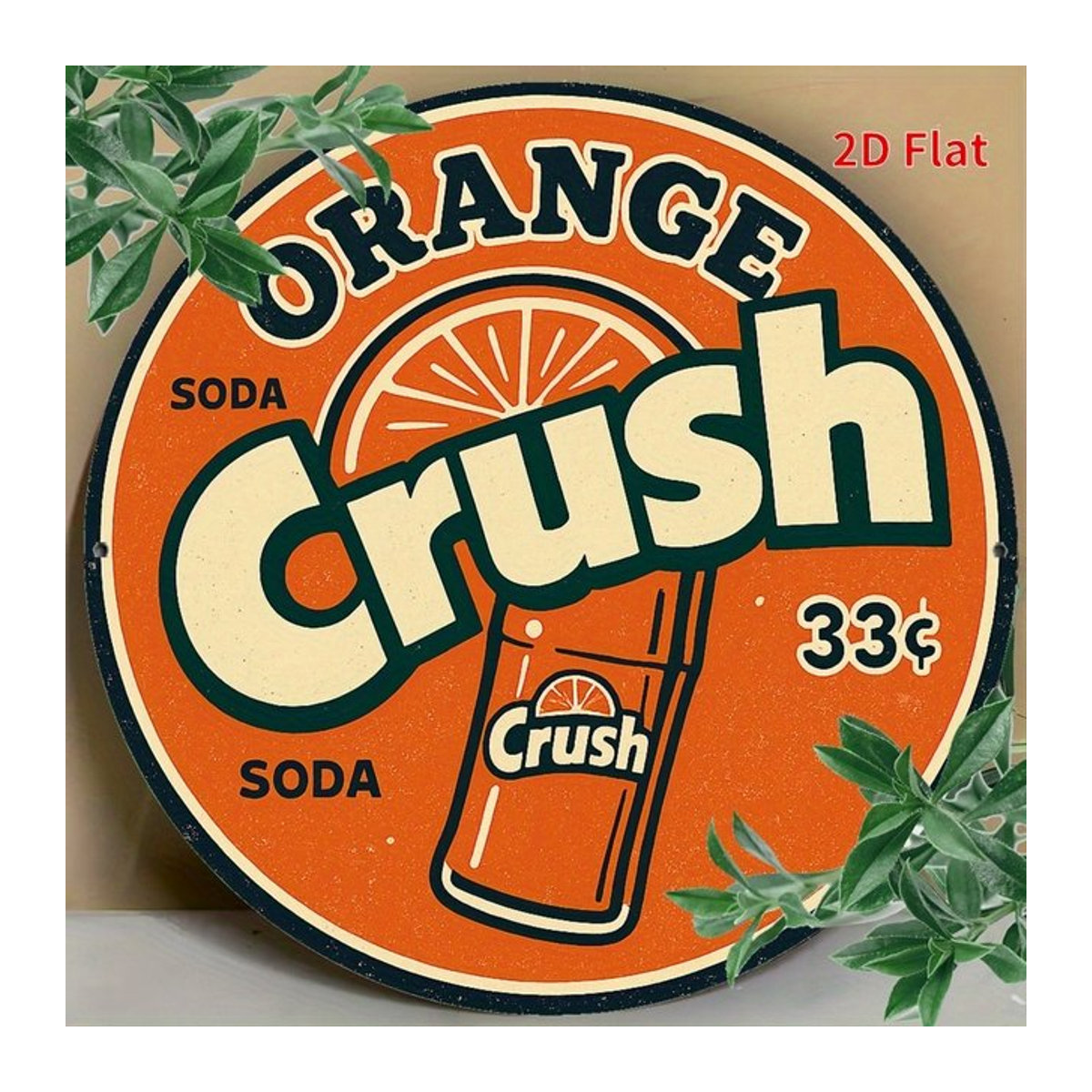 Vintage Orange Crush Soda Metallschild Potdemiel – Runde Retro-Wanddekoration in Orange mit 33¢ Preisschild, Durchmesser: 20 cm - Bild 1