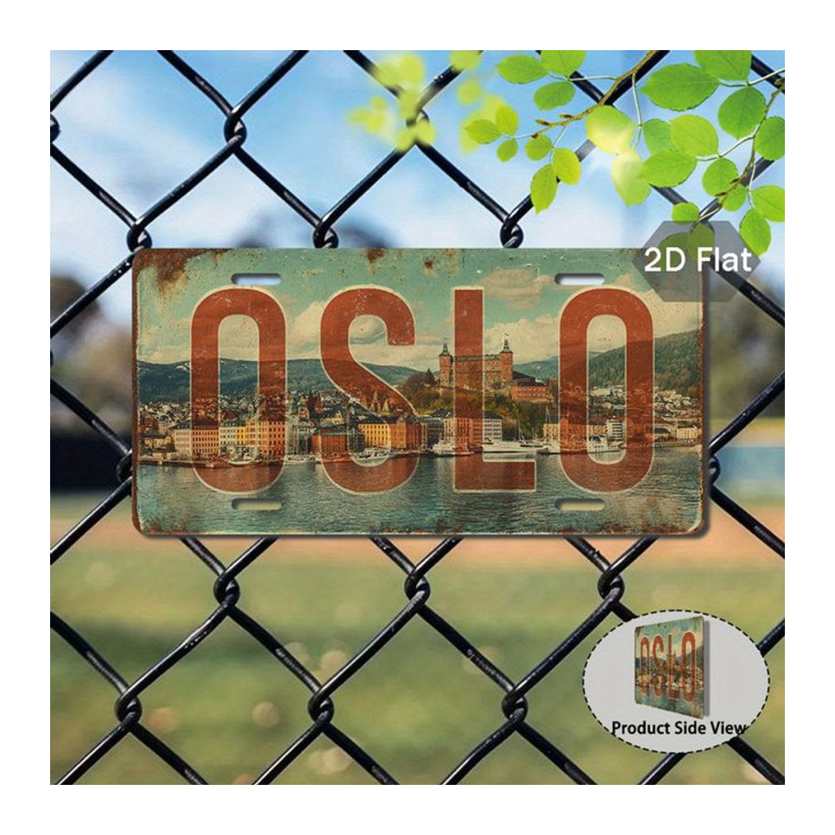 Vintage Oslo Stadtzeichen Nummernschild aus Aluminium als Wandkunst, mehrfarbig, B: 29,97 cm, H: 14,99 cm - Bild 1