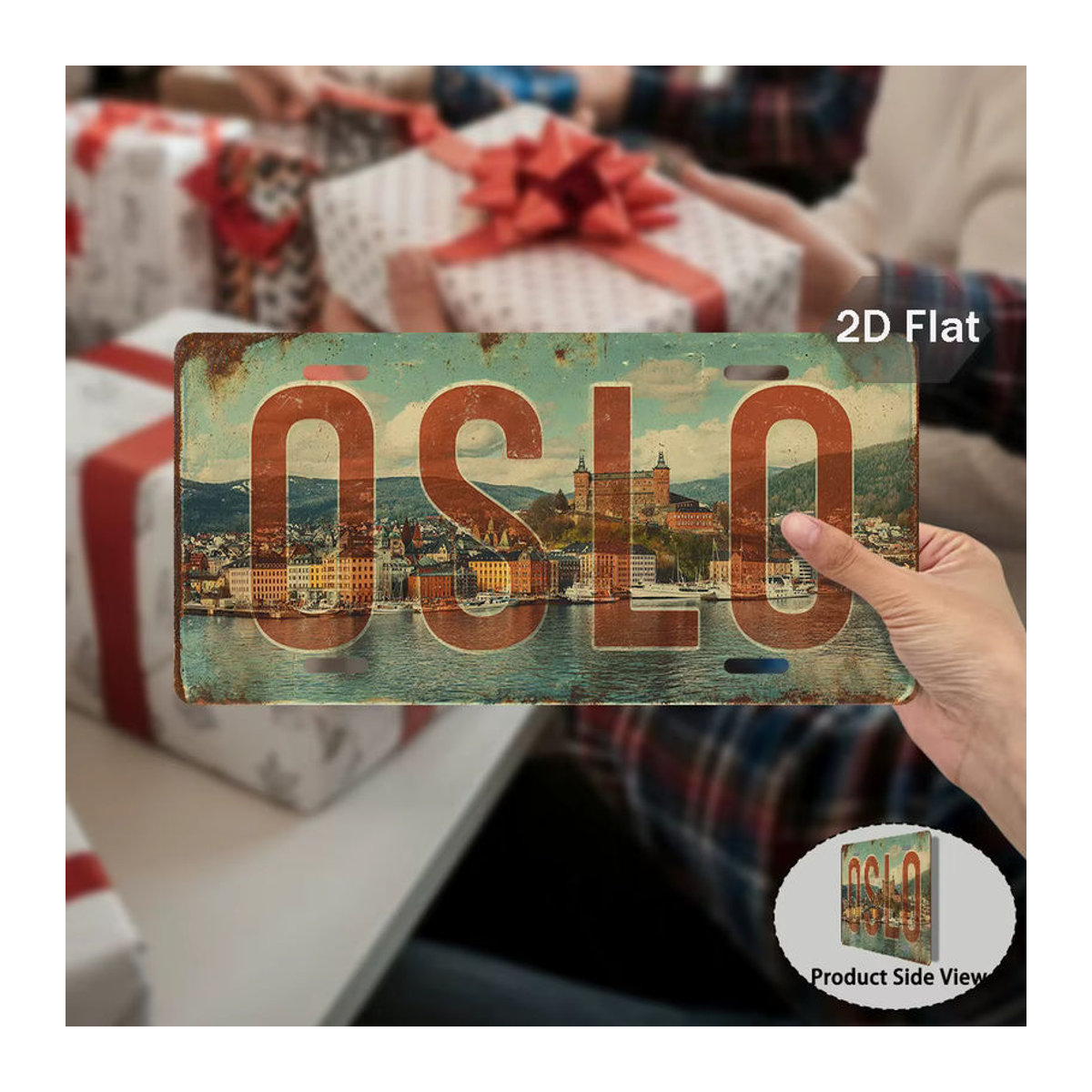 Vintage Oslo Stadtzeichen Nummernschild aus Aluminium als Wandkunst, mehrfarbig, B: 29,97 cm, H: 14,99 cm - Bild 3