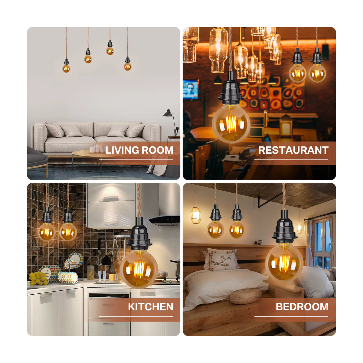 Vintage Pendelleuchte im Industrial-Stil mit grauem Seil und Dimmer, UK-Stecker - Bild 4