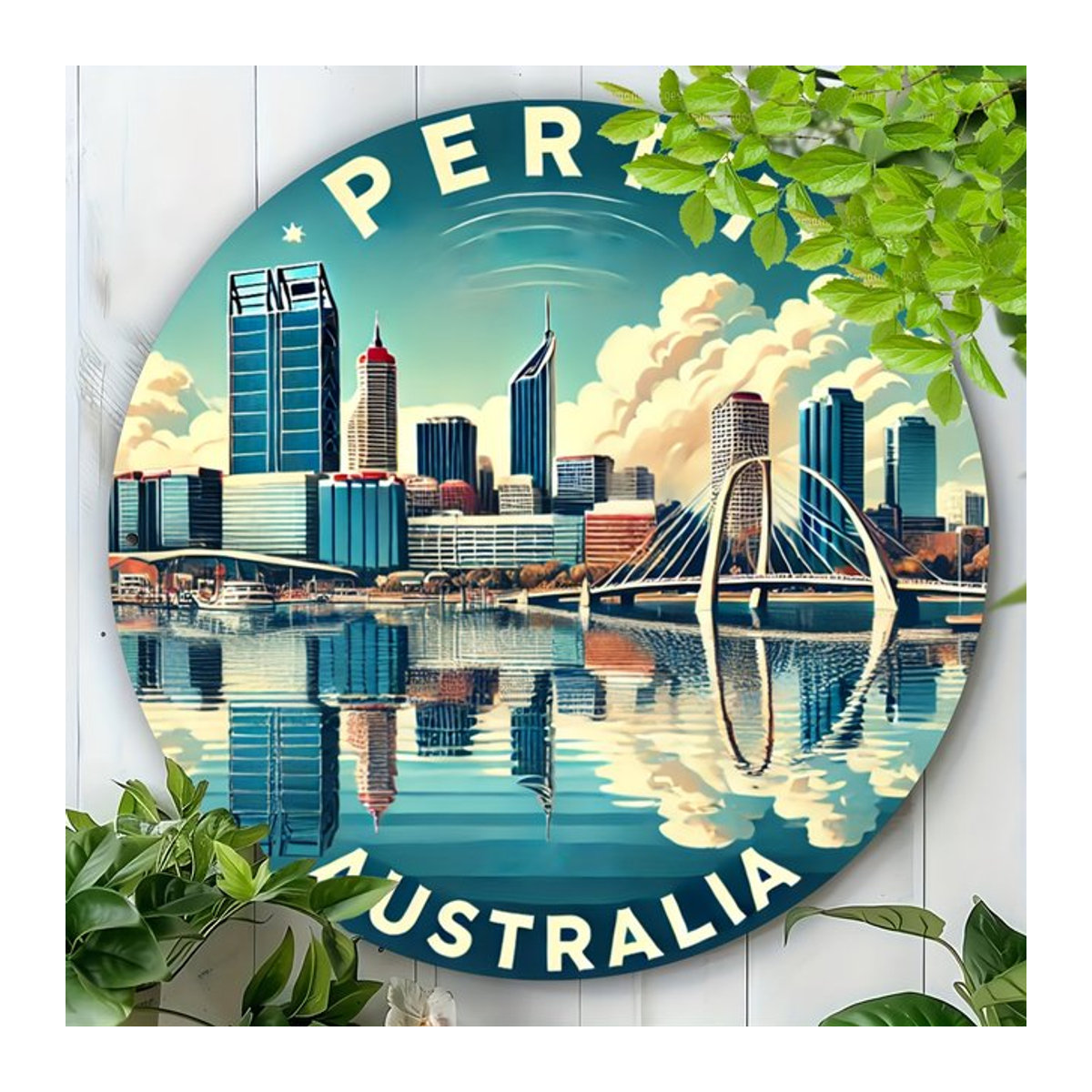 Vintage Perth City Landscape Metallschild von Potdemiel, mehrfarbig, B/B: 20 x 20 cm - Bild 1