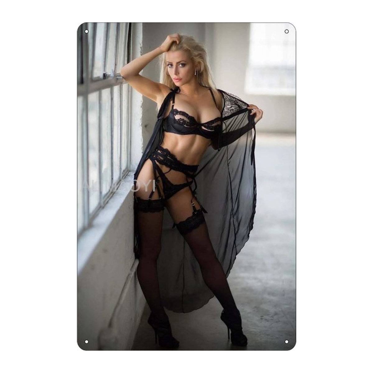Vintage Pin-up Girls Metallschild CIFBUY Wanddekoration mit Porträt Motiv in Schwarz, Rechteckig, Hochformat - Bild 1