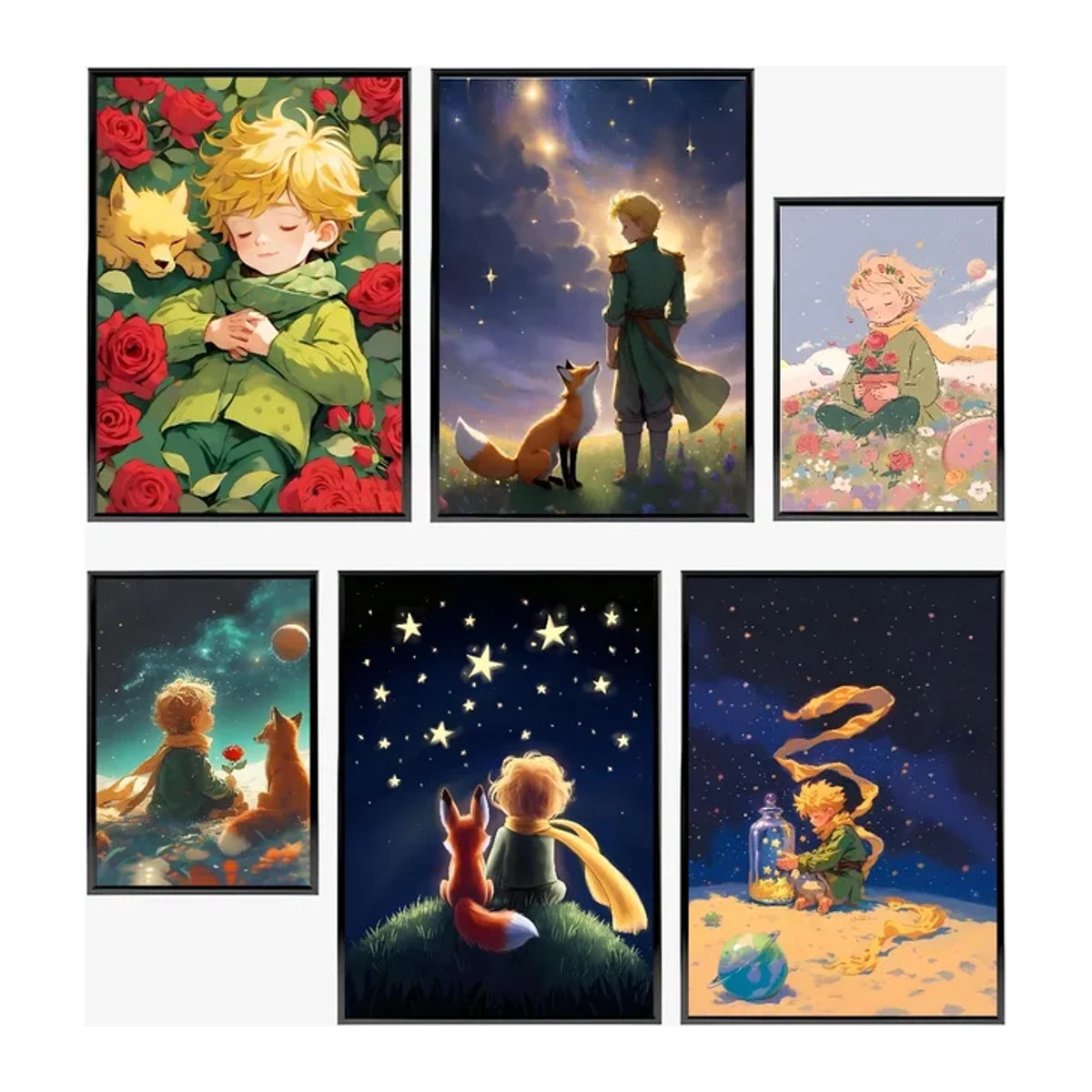 Vintage Poster Der Kleine Prinz und Fuchs von Potdemiel als mehrfarbige Kunstmalerei aus Papier für deine Wanddekoration - Bild 1