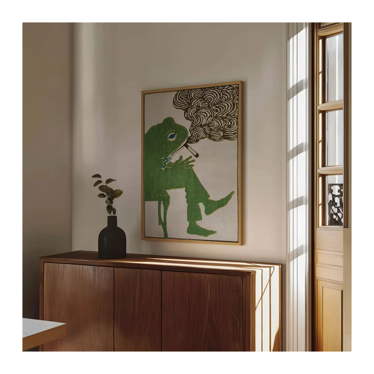 Vintage Poster Frosch raucht eine Zigarette von SHENCHEN in Grün als skurriles Tier-Wanddekor aus Papier - Bild 2