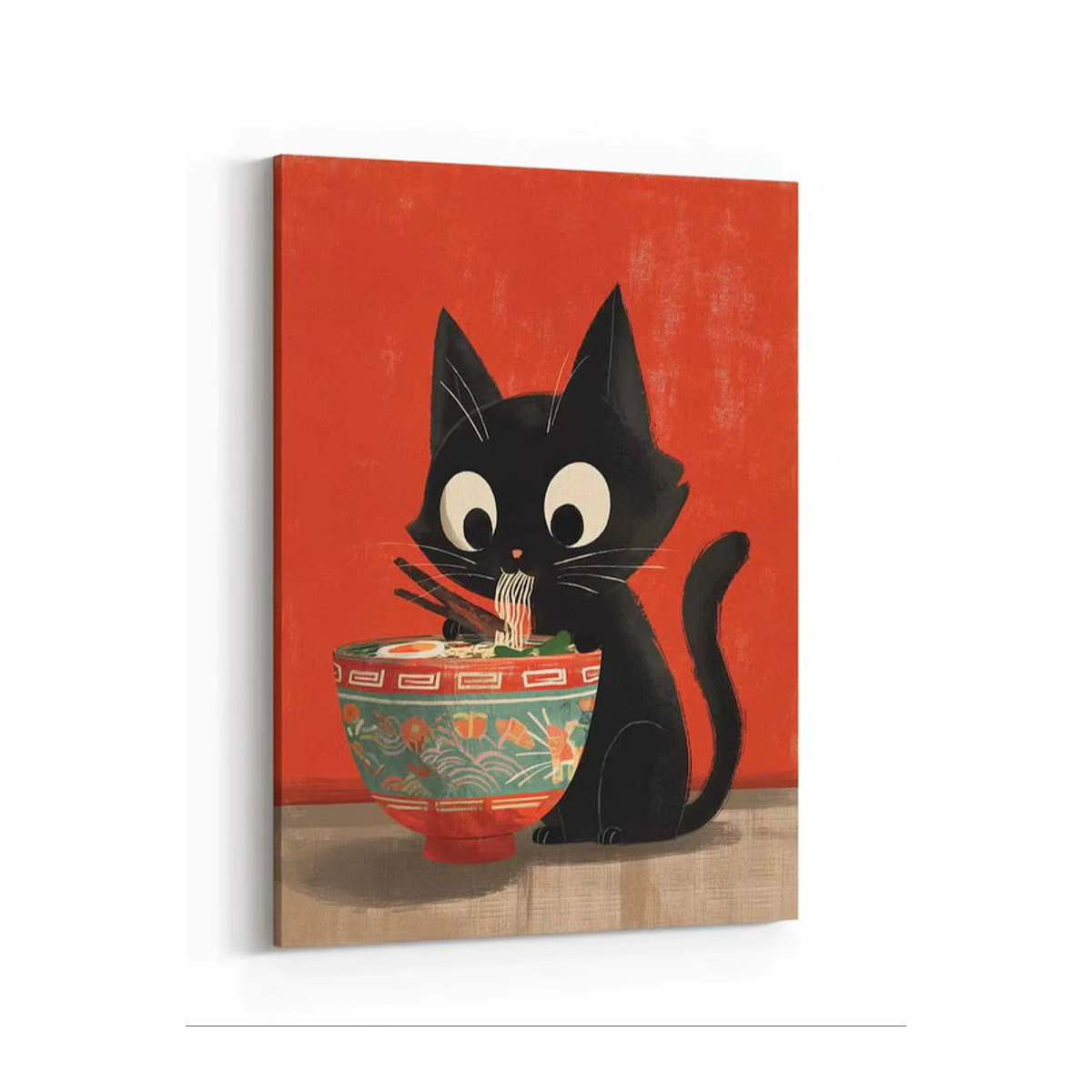 Vintage Ramen-Katzen-Poster von SHENCHEN in Rot als dekorative Tierkunst aus Papier im Hochformat - Bild 5