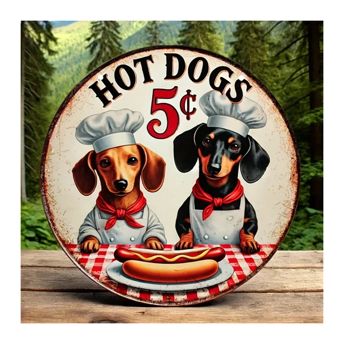 Vintage Retro Hot Dog 5 Cent Metallschild CIFBUY Rund Mehrfarbig Wanddekoration für Küche und Wohnraum - Bild 1