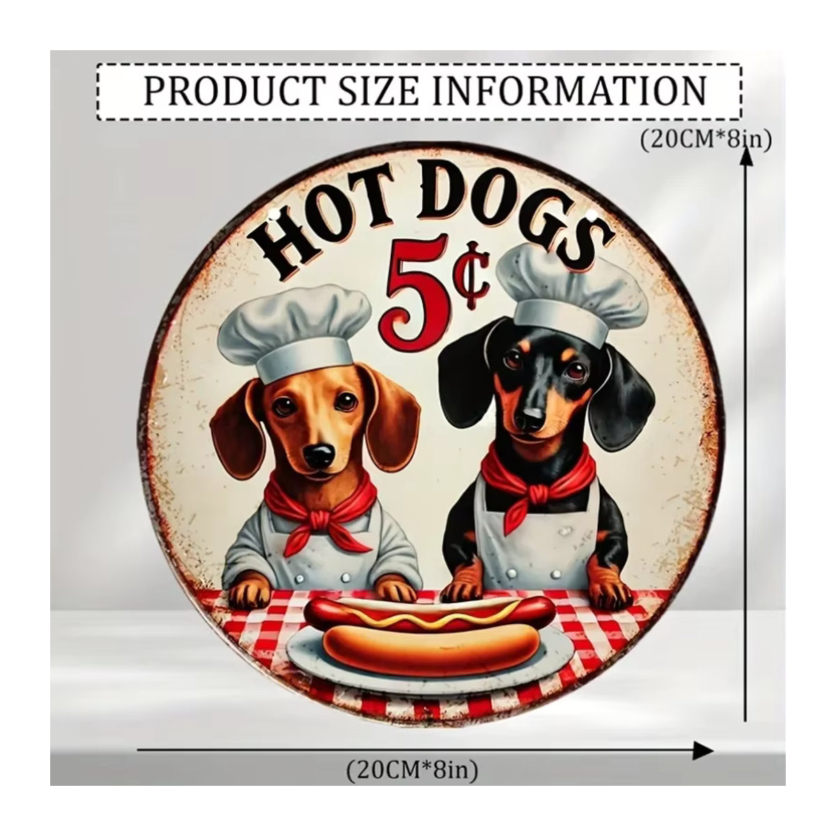 Vintage Retro Hot Dog 5 Cent Metallschild CIFBUY Rund Mehrfarbig Wanddekoration für Küche und Wohnraum - Bild 2