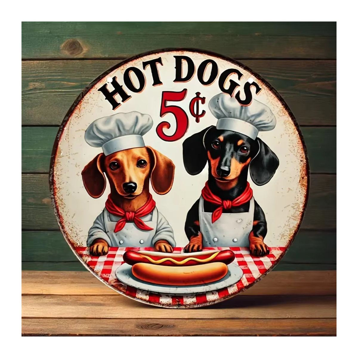 Vintage Retro Hot Dog 5 Cent Metallschild CIFBUY Rund Mehrfarbig Wanddekoration für Küche und Wohnraum - Bild 3