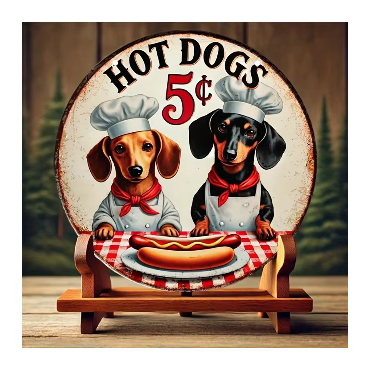 Vintage Retro Hot Dog 5 Cent Metallschild CIFBUY Rund Mehrfarbig Wanddekoration für Küche und Wohnraum - Bild 4