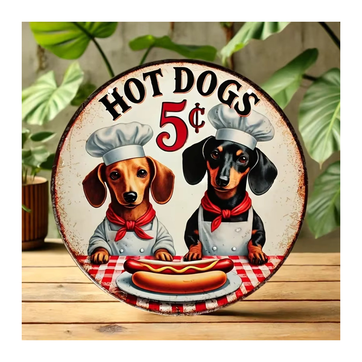 Vintage Retro Hot Dog 5 Cent Metallschild CIFBUY Rund Mehrfarbig Wanddekoration für Küche und Wohnraum - Bild 5