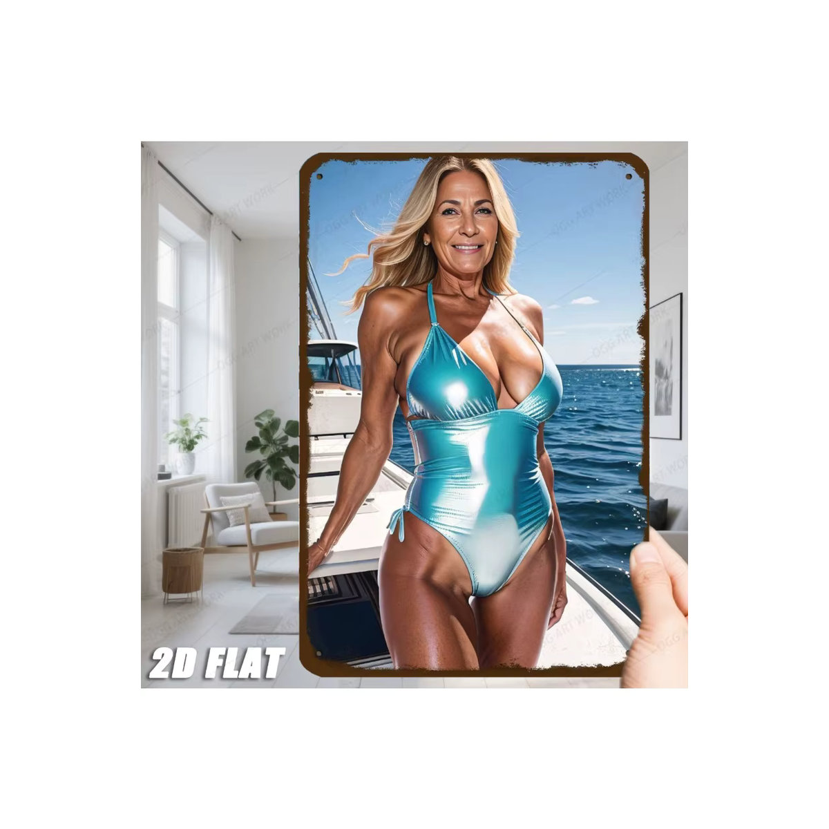 Vintage Retro Metall-Wandkunst CIFBUY Bikini-Strandfrau in Türkis und Blau, Rechteckiges Eisenschild zur Wandmontage, B/H: 30 x 30 cm - Bild 7
