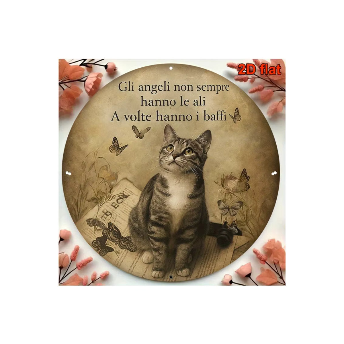 Vintage runde Metall-Wandkunst von CIFBUY mit Katzenmotiv in Beige, Durchmesser: 20 cm - Bild 7