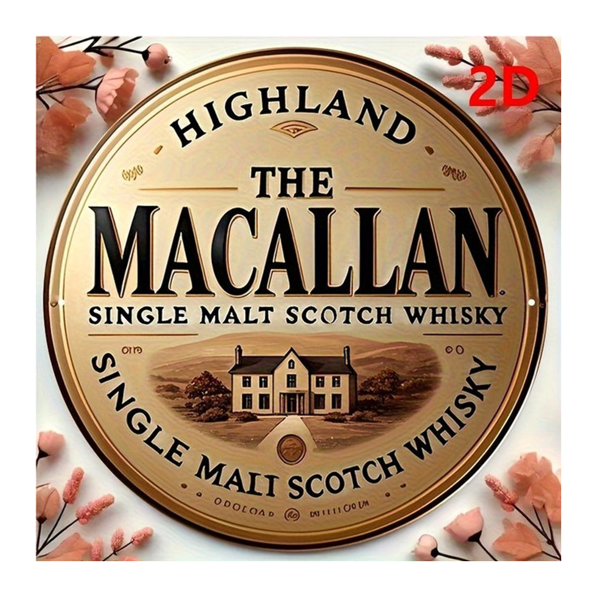 Vintage Rundes Blechschild The Macallan Highland Single Malt Scotch Whisky Wanddekoration in Beige - Bild 1