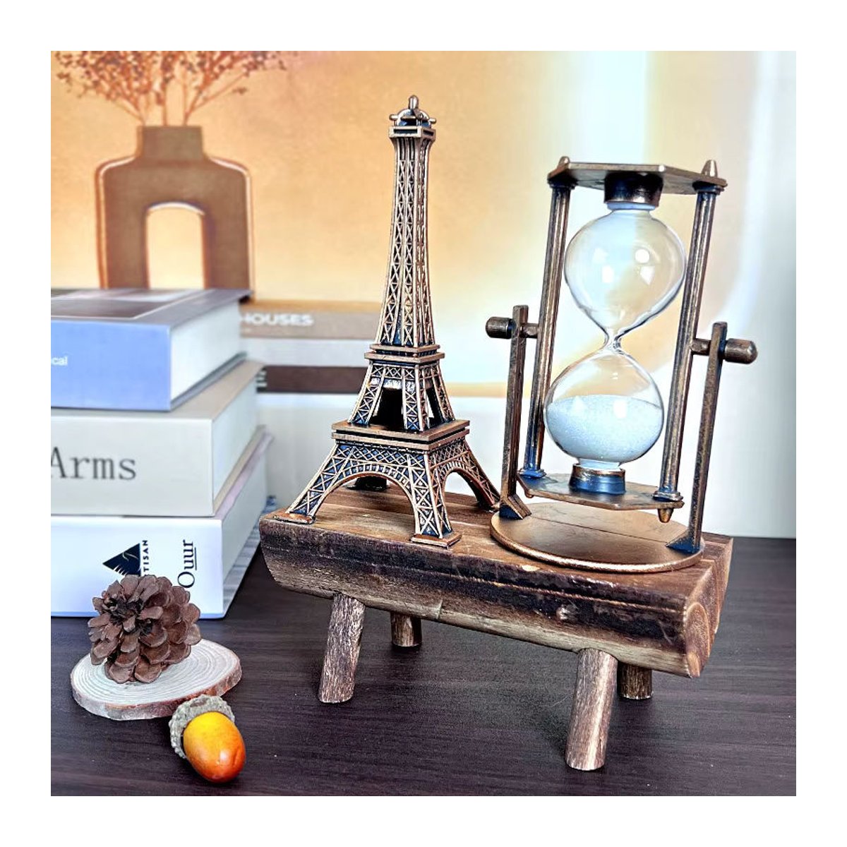Vintage Sanduhr aus Metall in Braun als dekoratives Turm-Ornament für Wohnzimmer und Büro - Bild 3