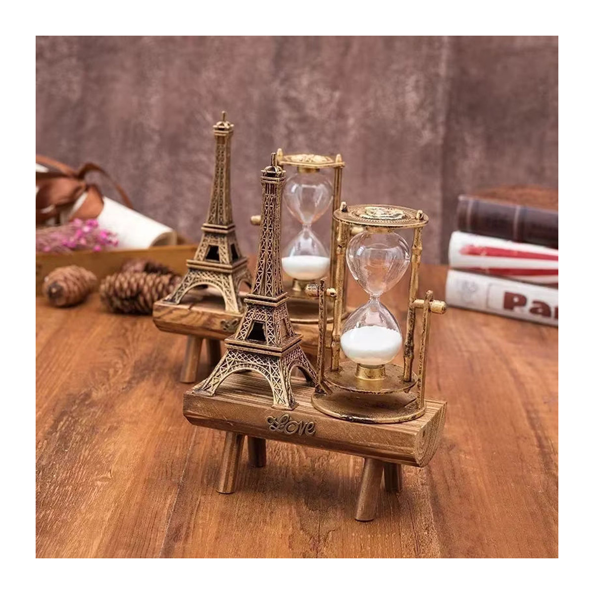 Vintage Sanduhr aus Metall in Braun als dekoratives Turm-Ornament für Wohnzimmer und Büro - Bild 4
