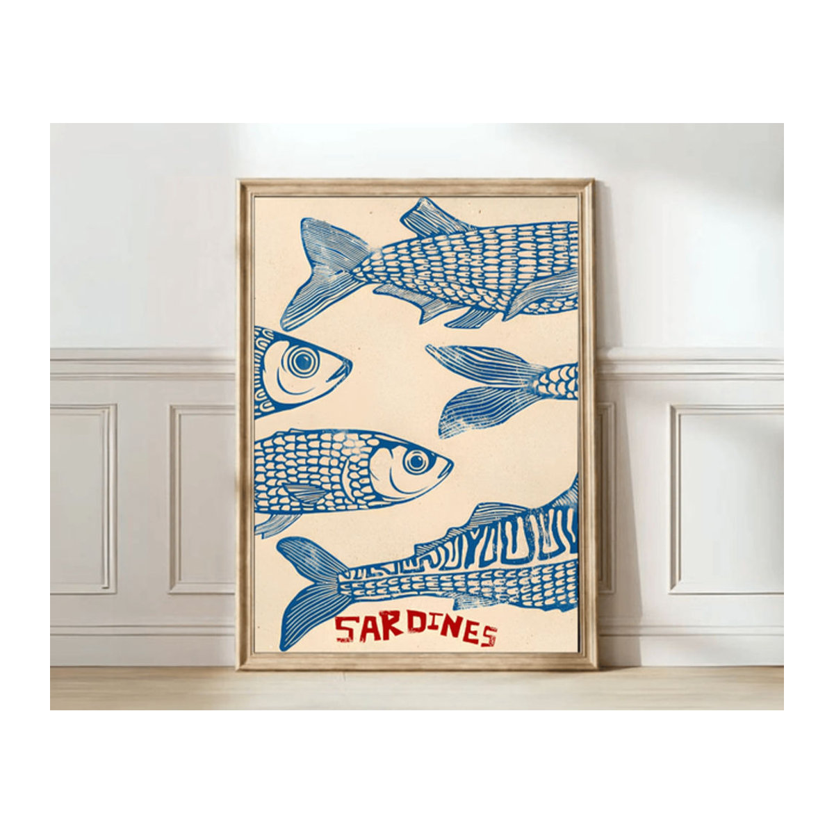 Vintage Sardinen-Poster von SHENCHEN als mehrfarbiger Fischdruck in Hochformat für deine Wanddekoration - Bild 1