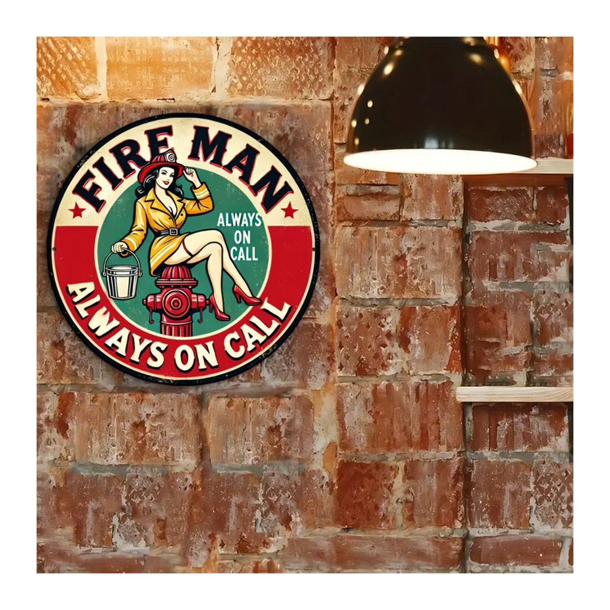 Vintage-Schild Hello Young Feuerwehrleute immer auf Standby – Rundes Metallschild für die Wanddekoration, mehrfarbig, Durchmesser: 20 cm - Bild 5