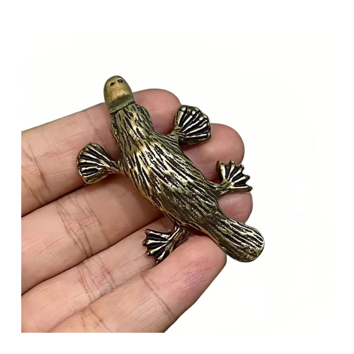 Vintage Schnabeltier Ornament aus Messing und Massivkupfer in Gold als dekorative Miniatur Figur - Bild 3