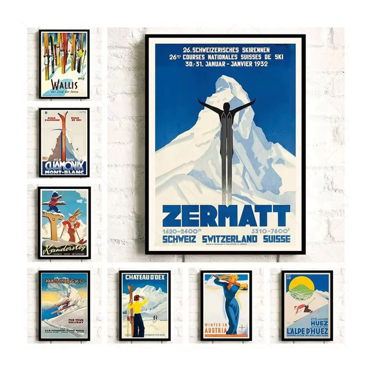 Vintage Ski Poster Chamonix von Potdemiel als mehrfarbige Leinwand-Wandkunst im Hochformat zur Dekoration deines Wohnzimmers - Bild 2