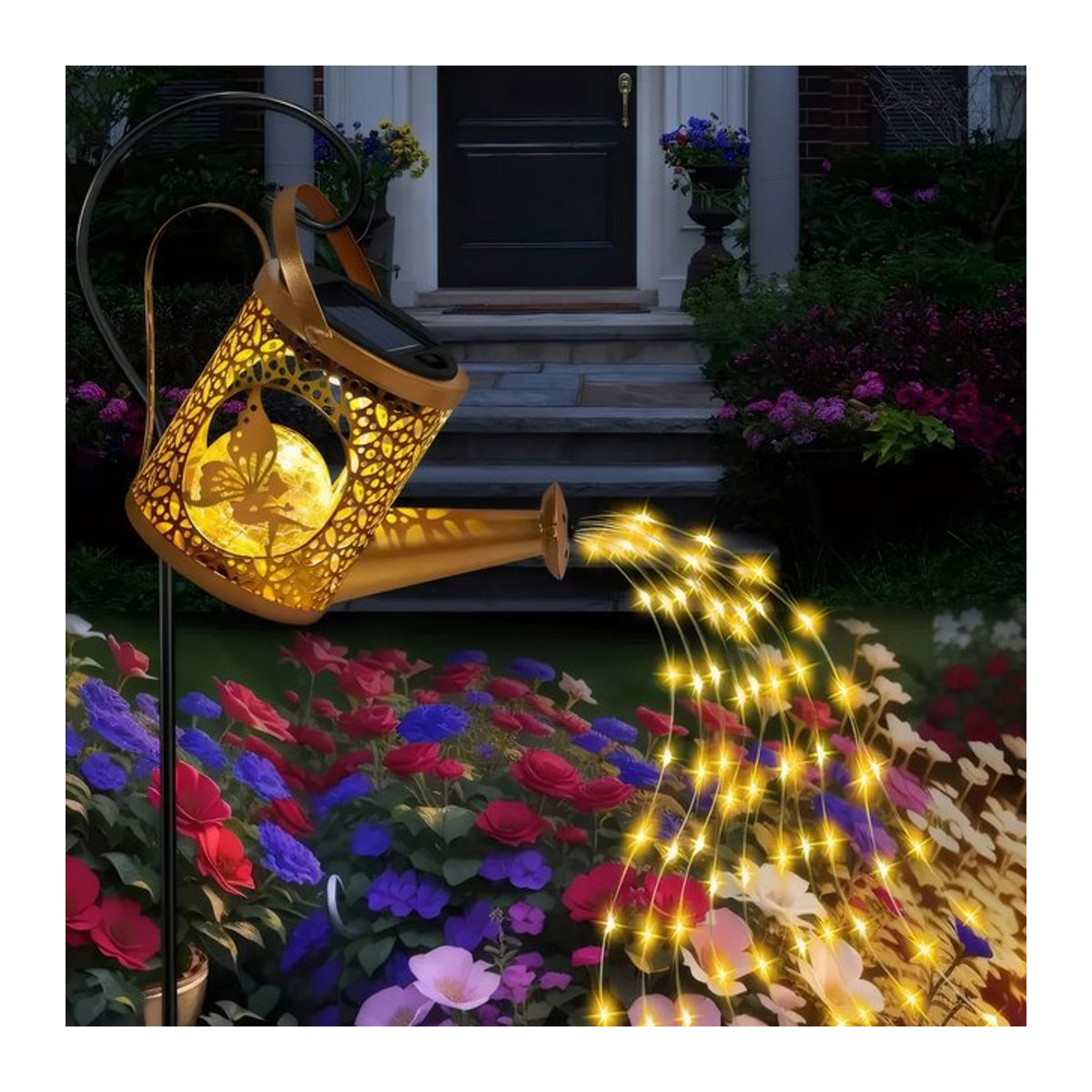 Vintage Solar-Wasserkocherlampe aus Metall in Schwarz mit warmweißem Licht für die Garten- und Hofdekoration - Bild 1