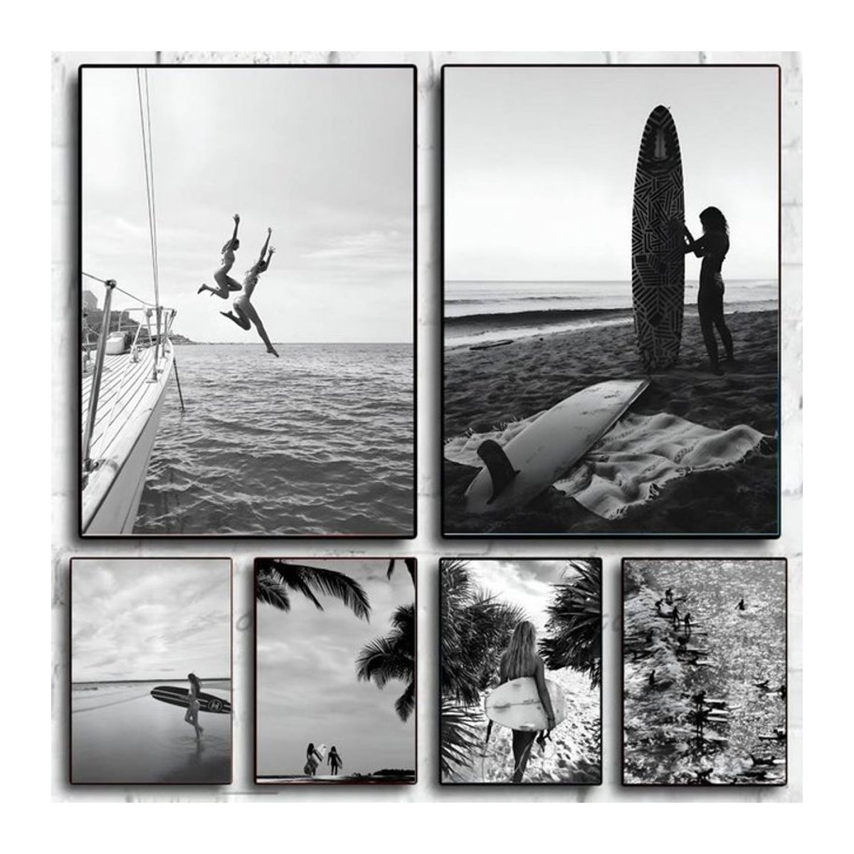 Vintage Surfer Strand Motiv Aufkleber in Schwarz und Weiß, Wasserdichter Papier Aufkleber für Dekorationen im Haus oder Café - Bild 1