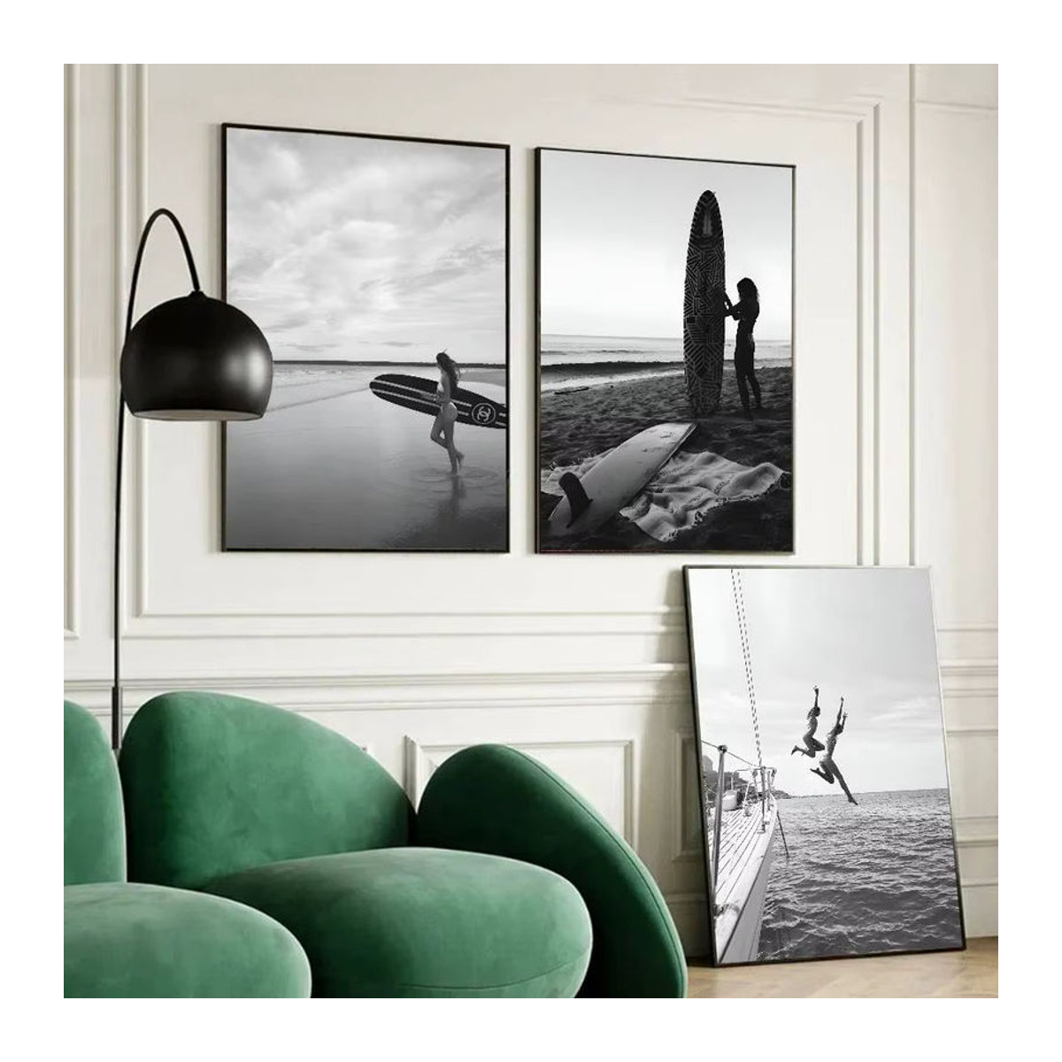 Vintage Surfer Strand Motiv Aufkleber in Schwarz und Weiß, Wasserdichter Papier Aufkleber für Dekorationen im Haus oder Café - Bild 3