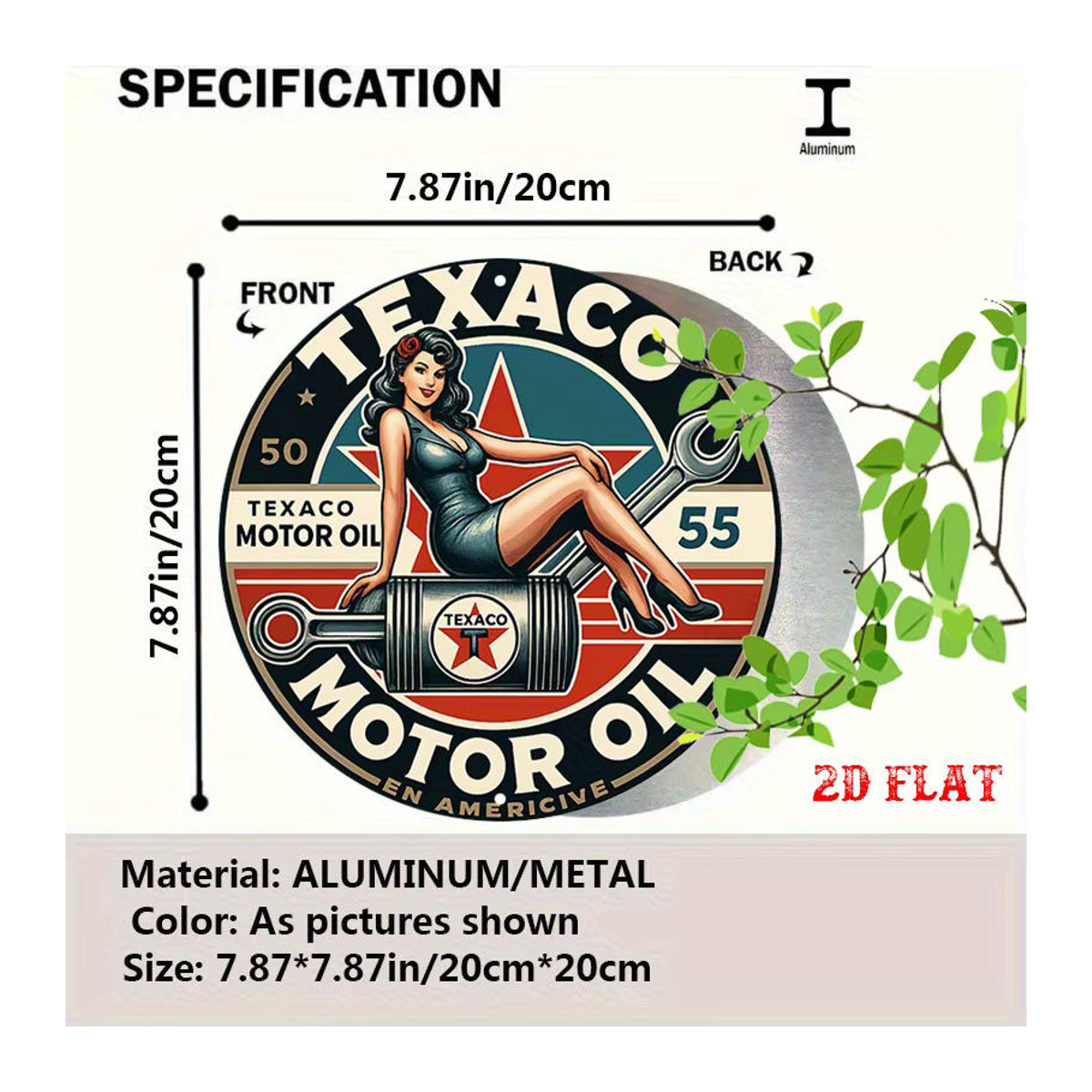 Vintage Texaco Öl Metallschild rund mit Mechaniker-Frau und Schraubenschlüssel Design, mehrfarbig - Bild 2