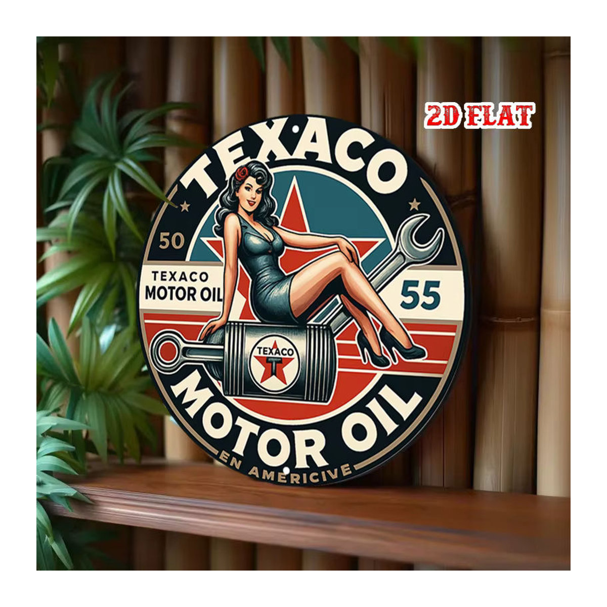 Vintage Texaco Öl Metallschild rund mit Mechaniker-Frau und Schraubenschlüssel Design, mehrfarbig - Bild 4