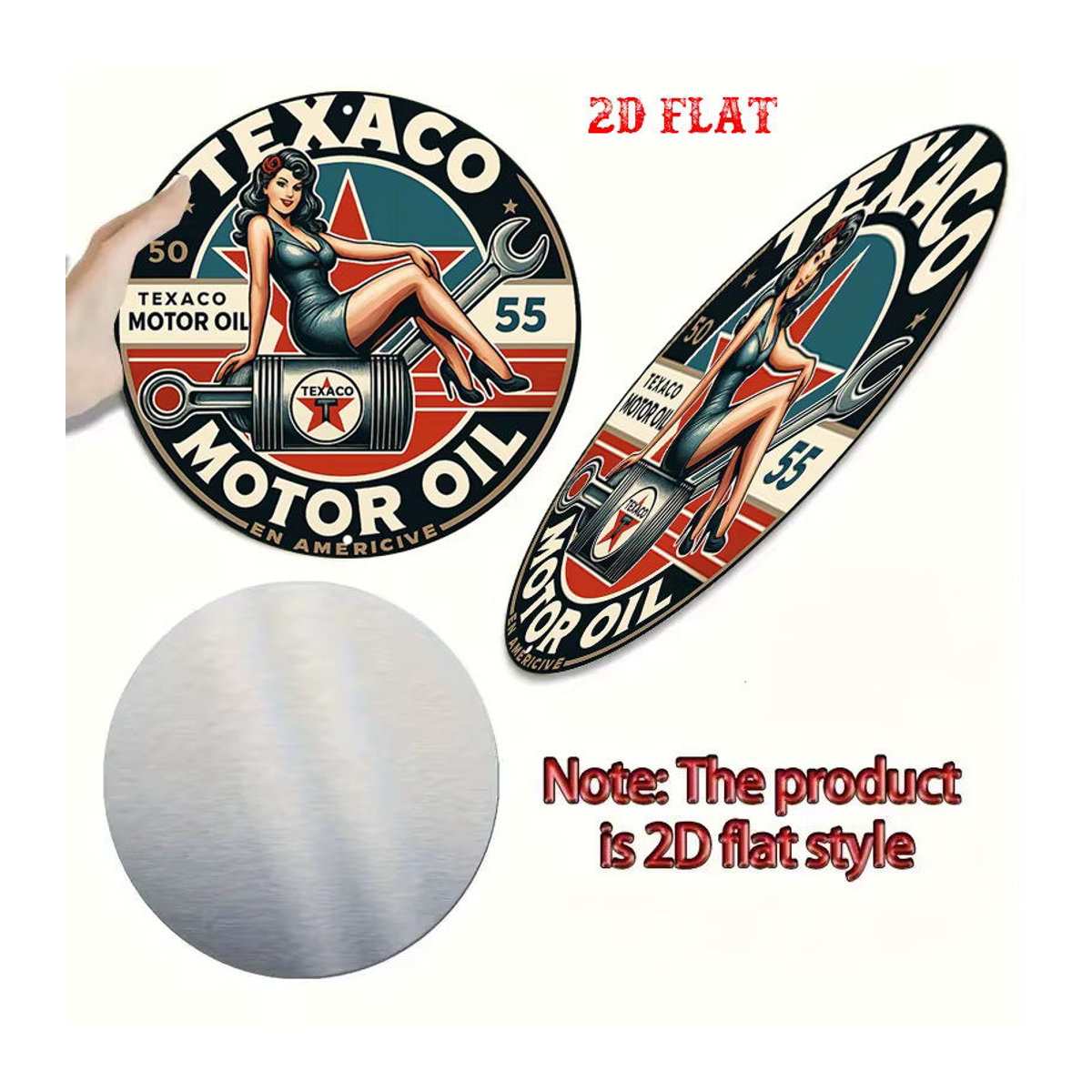Vintage Texaco Öl Metallschild rund mit Mechaniker-Frau und Schraubenschlüssel Design, mehrfarbig - Bild 6