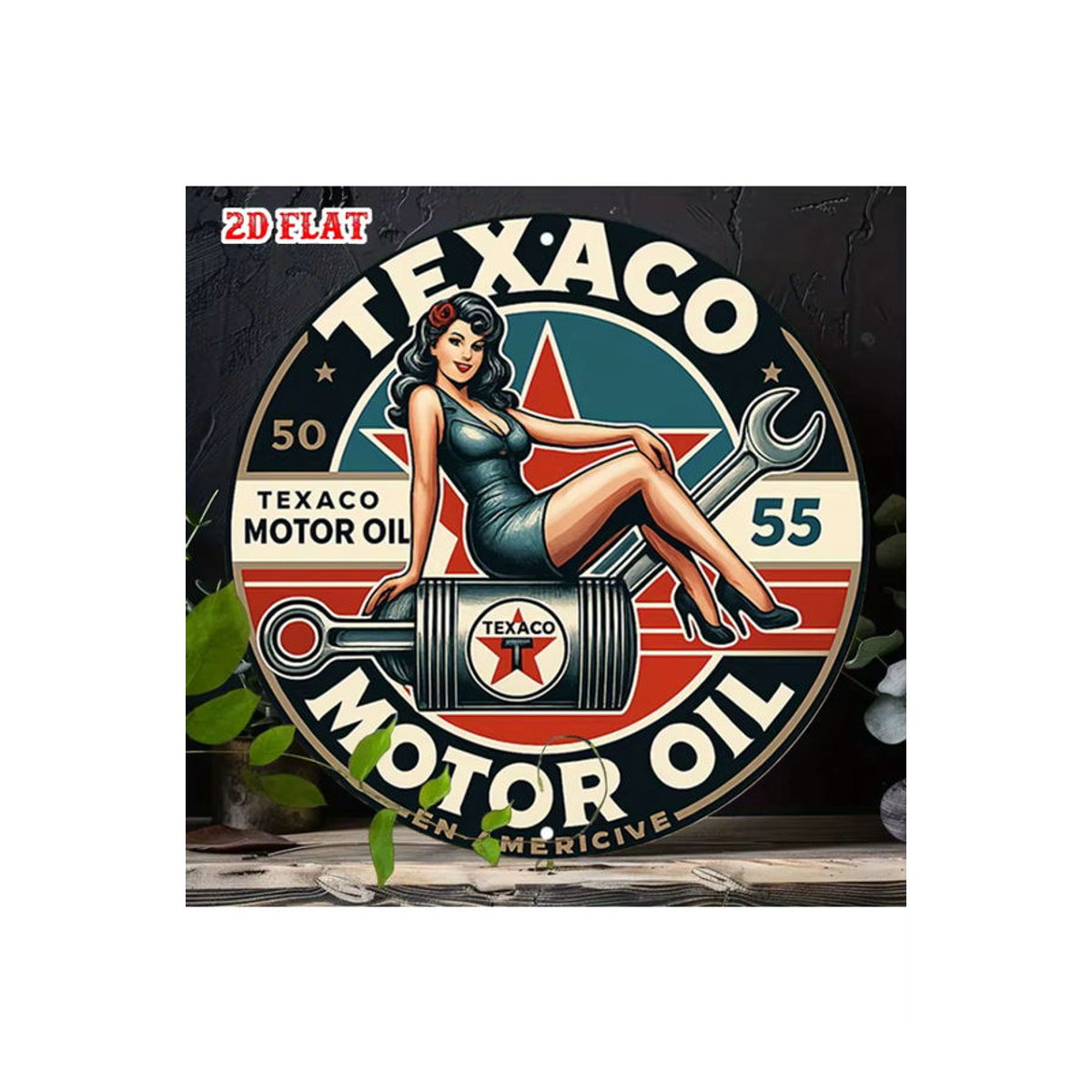 Vintage Texaco Öl Metallschild rund mit Mechaniker-Frau und Schraubenschlüssel Design, mehrfarbig - Bild 7