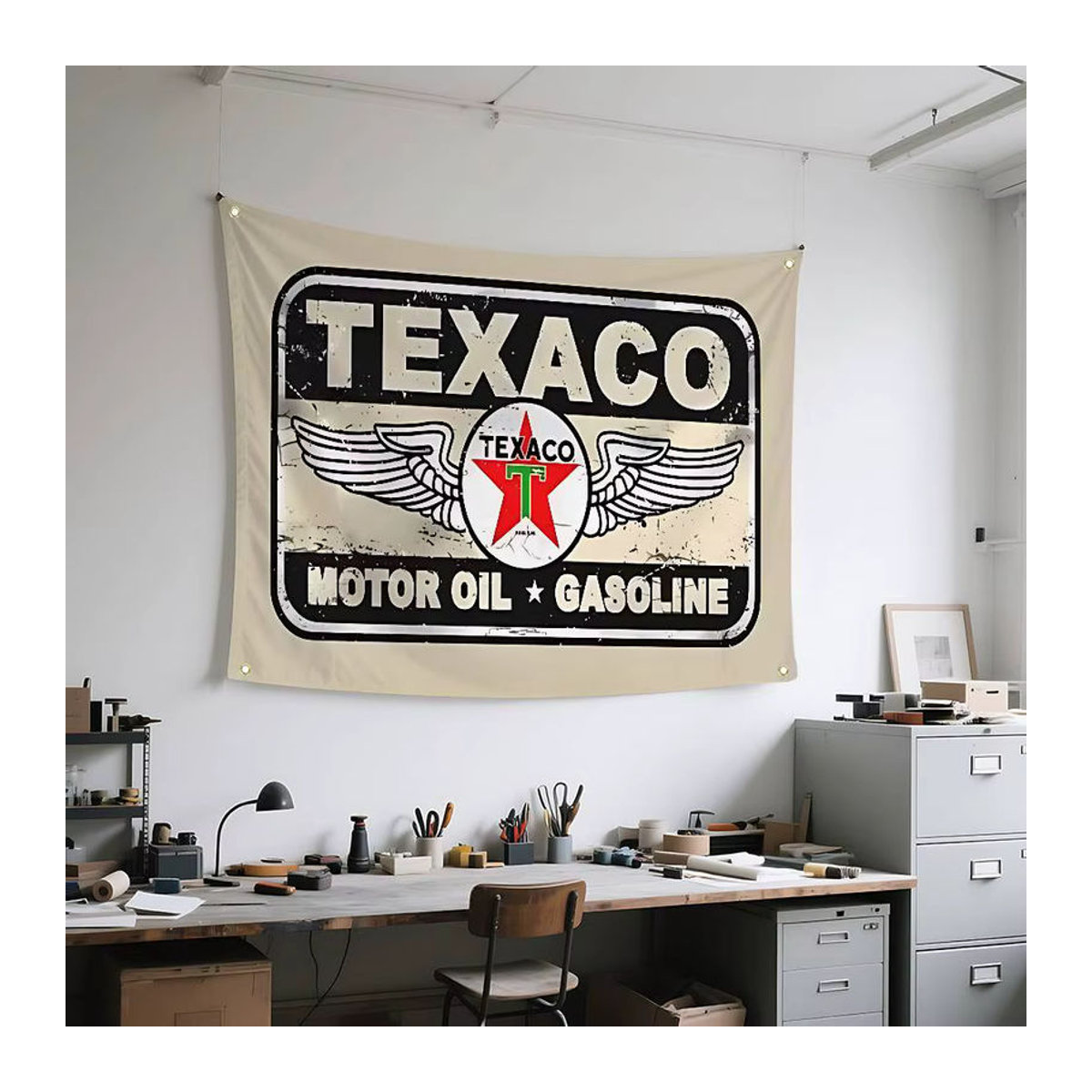 Vintage Texaco Wandteppich aus Textil in Mehrfarbig mit Sternen-Motiv, Rechteckig, B: 70 cm, H: 50 cm - Bild 5