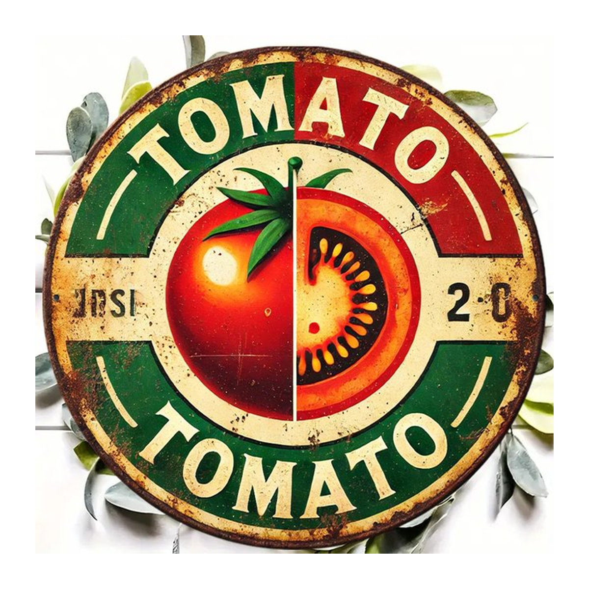 Vintage Tomaten-Schild von Potdemiel als runde Metall-Wanddekoration in Mehrfarbig - Bild 1