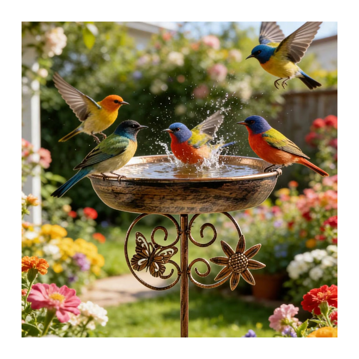Vintage Vogelbad und Futterstation aus Metall in Kupferfarben, Doppelfunktion als Vogeltränke und Futterplatz für Garten und Hof, Höhe: 76,2 cm - Bild 5
