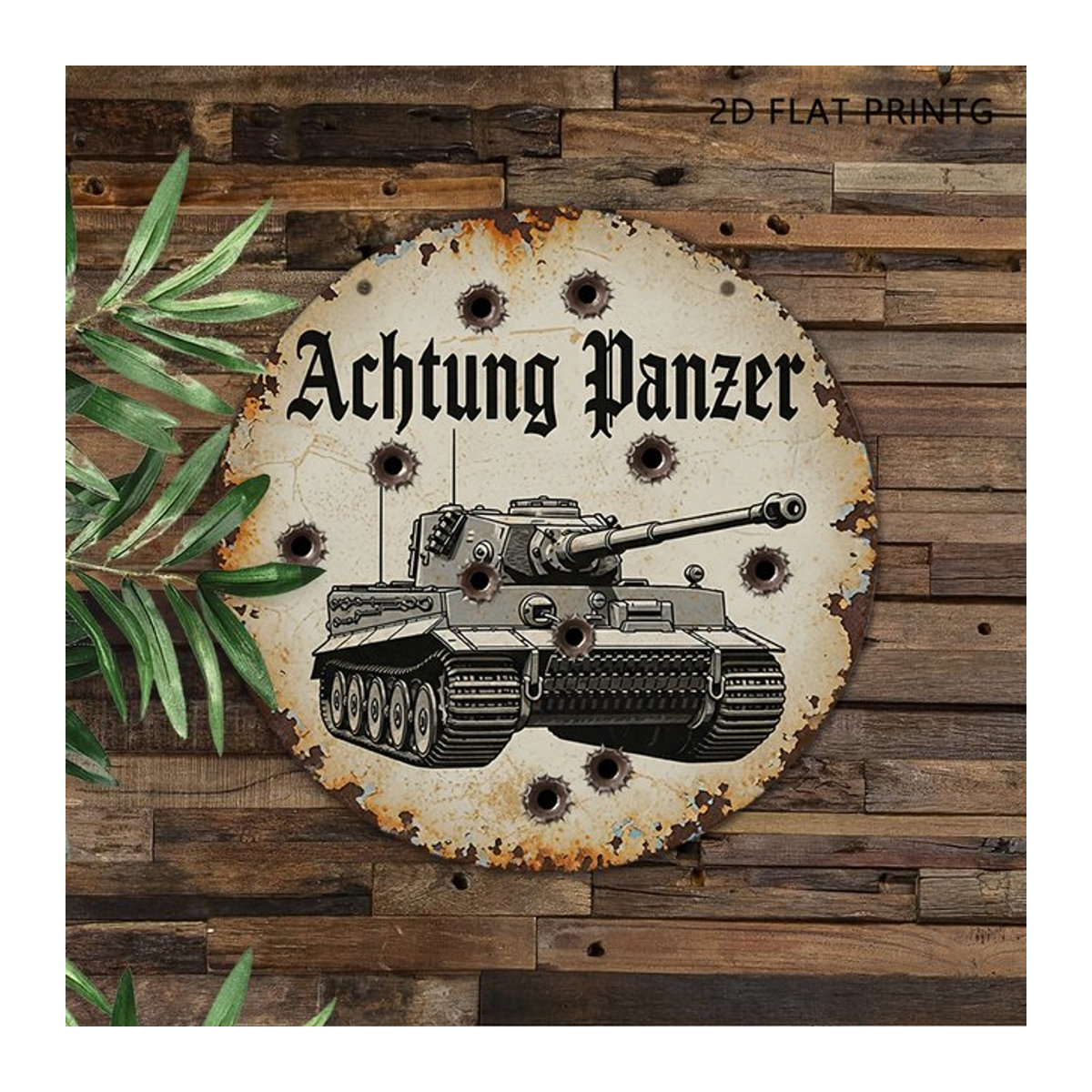 Vintage Wandkunst Aluminiumschild CIFBUY mit deutschem Panzer, rund, Creme, Durchmesser: 20 cm - Bild 1
