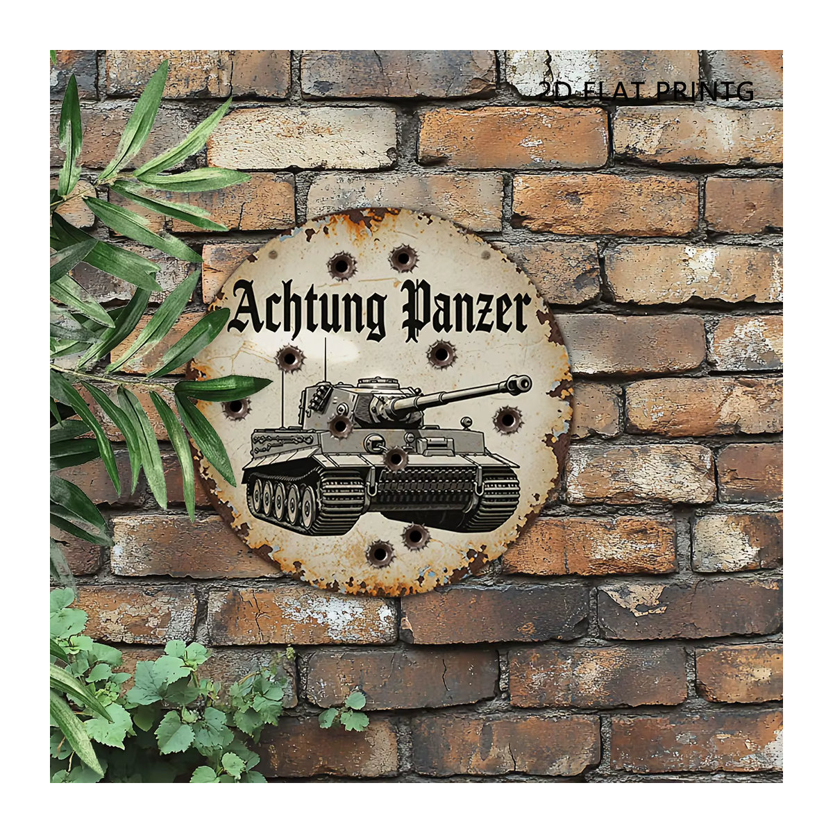 Vintage Wandkunst Aluminiumschild CIFBUY mit deutschem Panzer, rund, Creme, Durchmesser: 20 cm - Bild 2