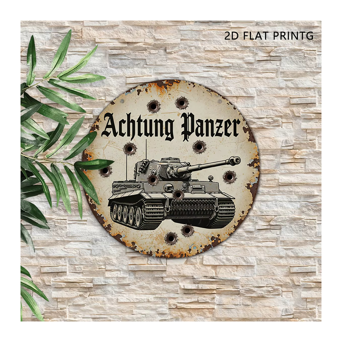 Vintage Wandkunst Aluminiumschild CIFBUY mit deutschem Panzer, rund, Creme, Durchmesser: 20 cm - Bild 5