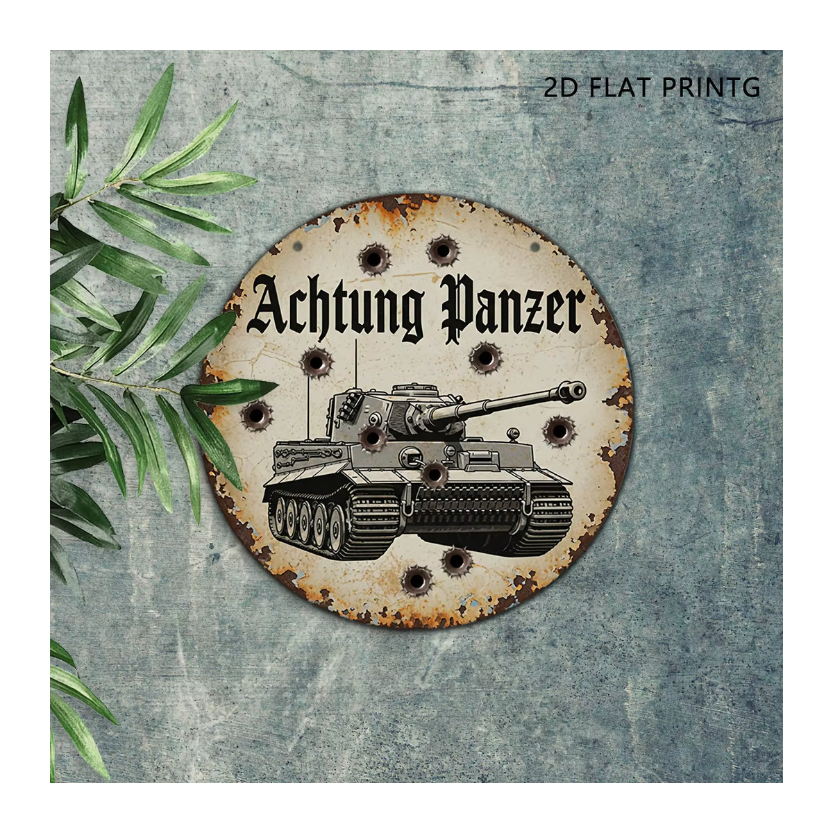 Vintage Wandkunst Aluminiumschild CIFBUY mit deutschem Panzer, rund, Creme, Durchmesser: 20 cm - Bild 6