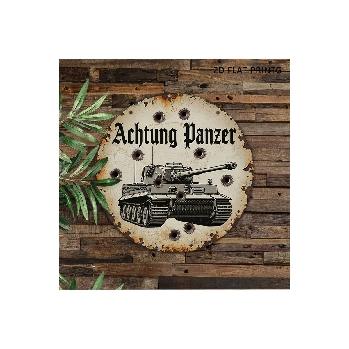 Vintage Wandkunst Aluminiumschild CIFBUY mit deutschem Panzer, rund, Creme, Durchmesser: 20 cm - Bild 7