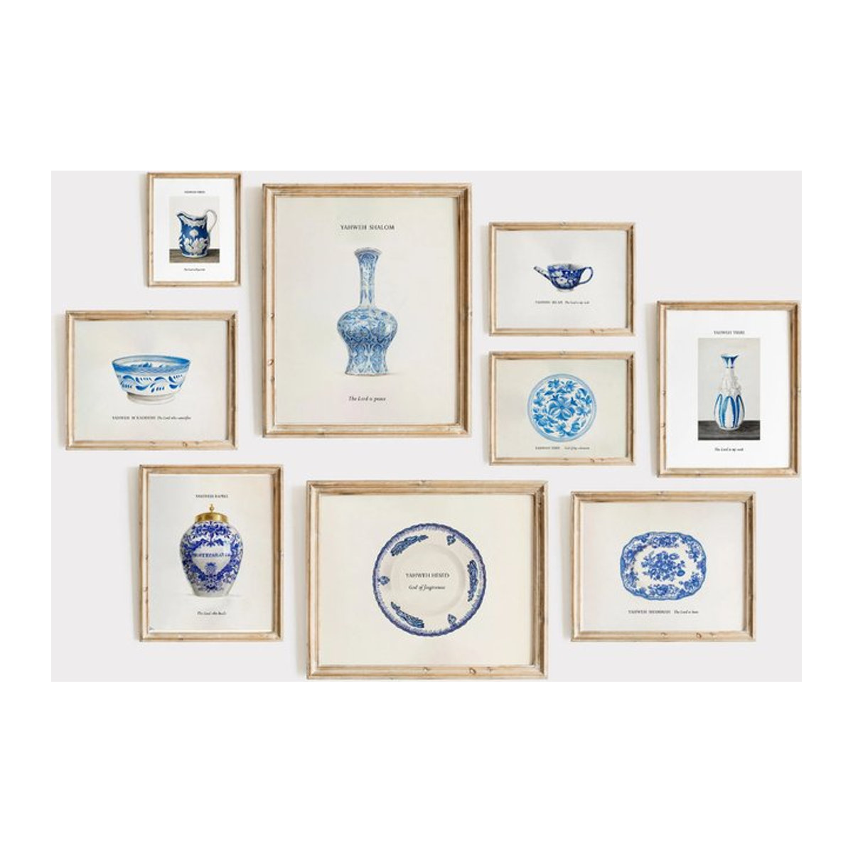 Vintage Wandkunst Leinwanddruck mit blau-weißem Porzellan-Design und floralem Muster in Hochformat - Bild 1