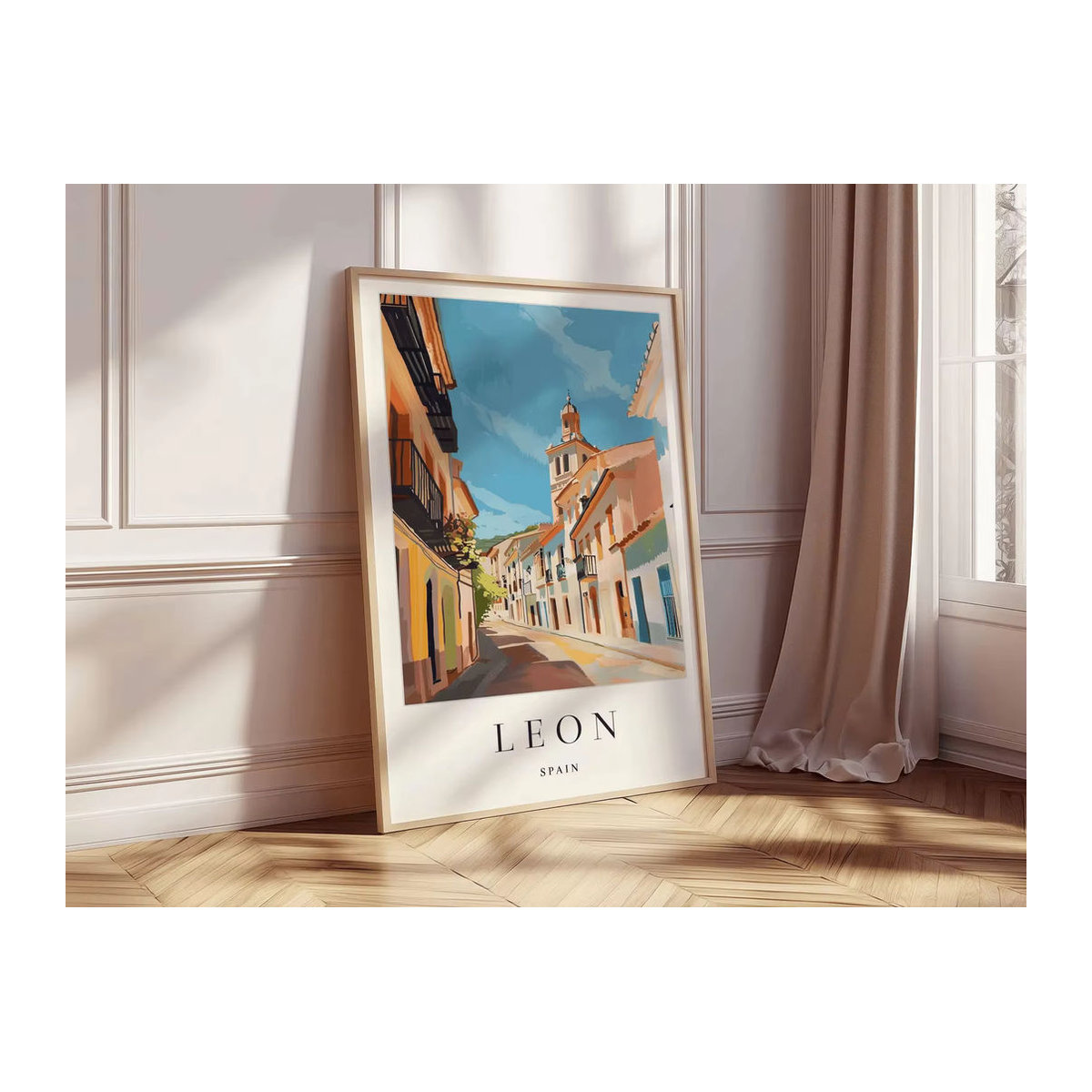 Vintage Wandkunst Poster Leon Spanien mit Kathedrale als Reisedruck in mehrfarbigem Design auf Papier - Bild 3