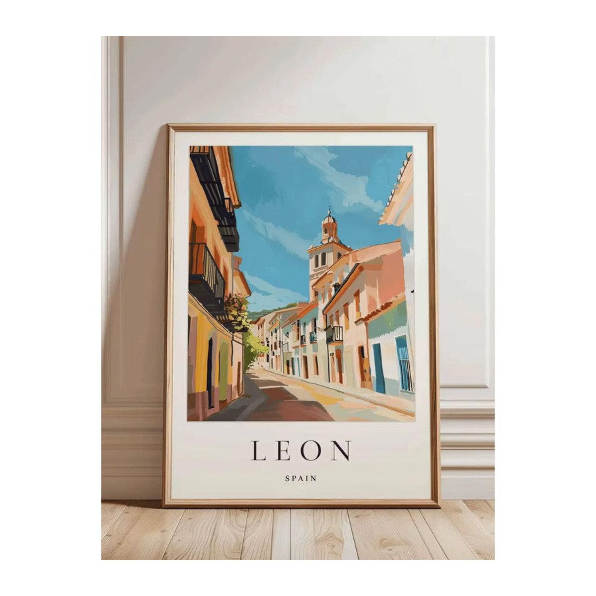 Vintage Wandkunst Poster Leon Spanien mit Kathedrale als Reisedruck in mehrfarbigem Design auf Papier - Bild 5