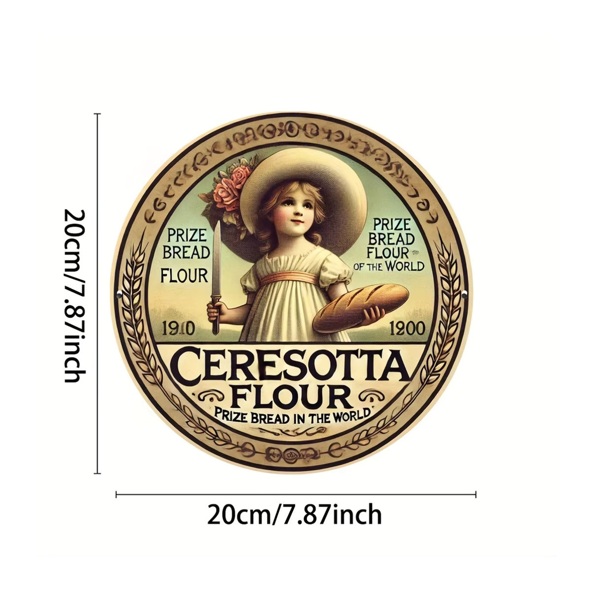 Vintage Wandkunstschild Ceresotta Mehl Retro-Design aus Metall, mehrfarbig, B/B/B: 20,3 x 20,3 x 20,3 cm - Bild 2