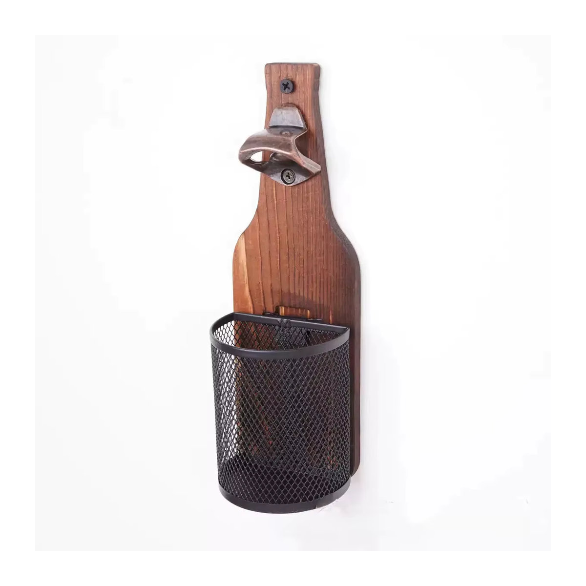 Vintage Wandmontierter Flaschenöffner aus Holz in Schwarz und Braun - Bild 6