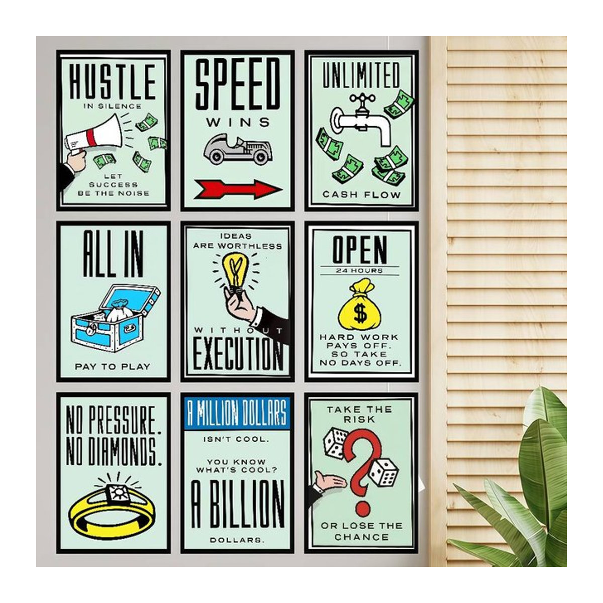 Vintage Wandposter mit Typografie und Geld-Zitat von Moetch in Weiß, Rahmenloses Kunstpapier im Hochformat - Bild 1
