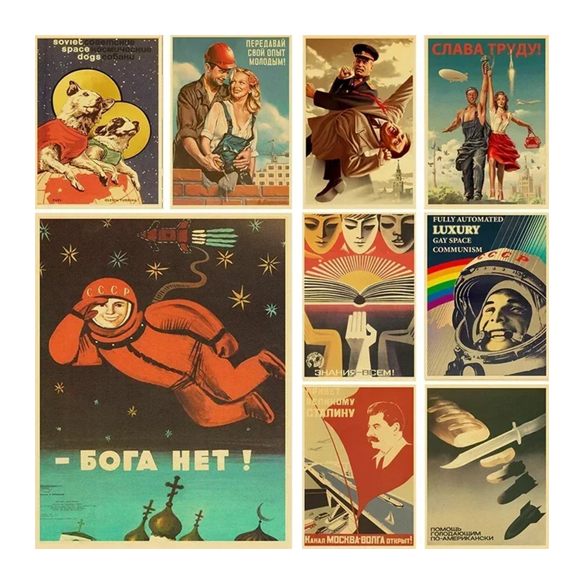 Vintage Wandposter Potdemiel Sowjetische UdSSR CCCP Stalin Retro Design in Beige und Mehrfarbig auf Kraftpapier - Bild 1
